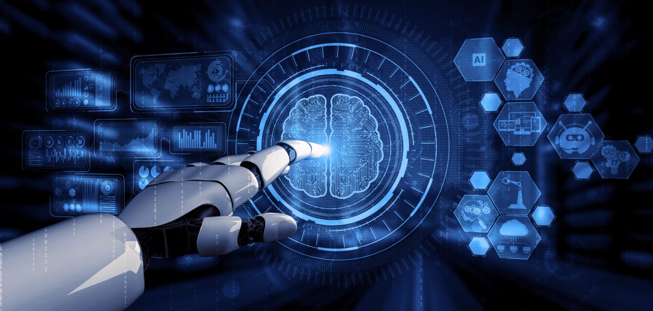 Future artificial intelligence robot and cyborg. 3D illustration. Future artificial intelligence robot and cyborg. 3D illustration.