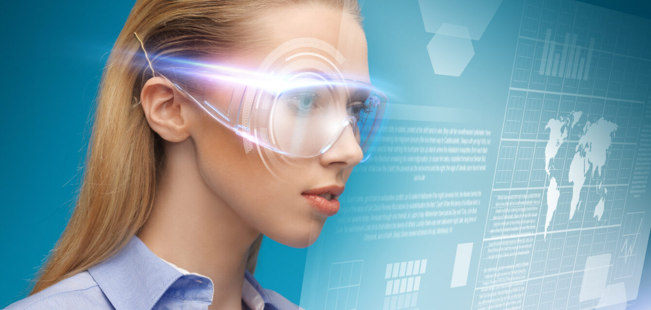 businesswoman with virtual glasses