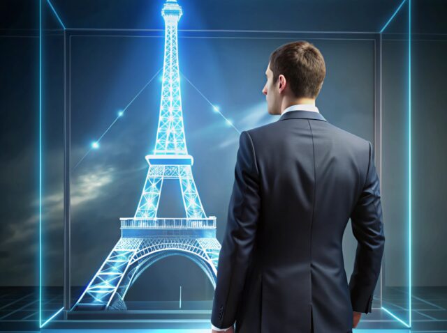 paris-2024-sport-games-concept-businessman-showing-glowing-neon-line-paris-2024-with-eiffel-tower-icon-virtual-screen